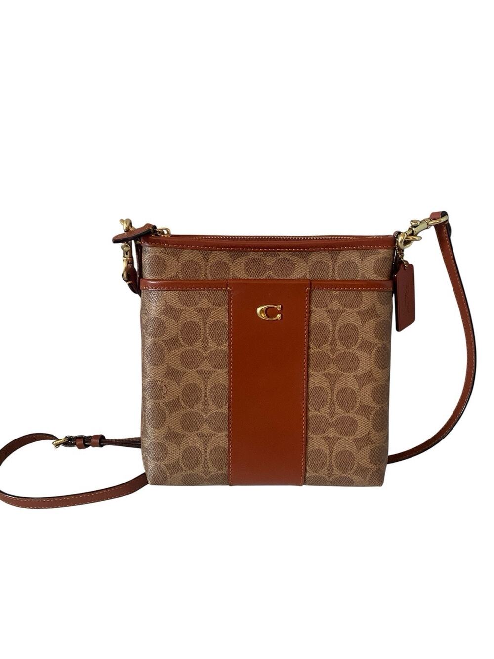 Coach Kitt Messenger Crossbody Colorblock Signature Canvas Tan Rust CC533